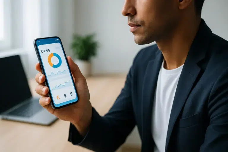 homme regardant son Revolut sur son telephone